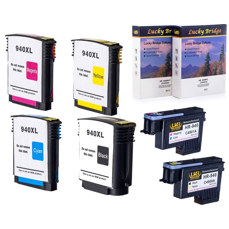LKB رأس طباعة LKB المعاد تصنيعه HP940 C4900A C4901A ومجموعة واحدة من خراطيش الحبر 940 940XL مع شريحة لم تُستخدم من قبل بديل لطابعة HP Officejet (2PK رأس طباعة ومجموعة واحدة من خراطيش الحبر) - الولايات المتحدة الأمريكية - Image 1